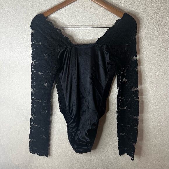 Victoria’s Secret Vintage Womens Small Black Lace Sheer Sleeve Bodysuit Romantic - Picture 6 of 9
